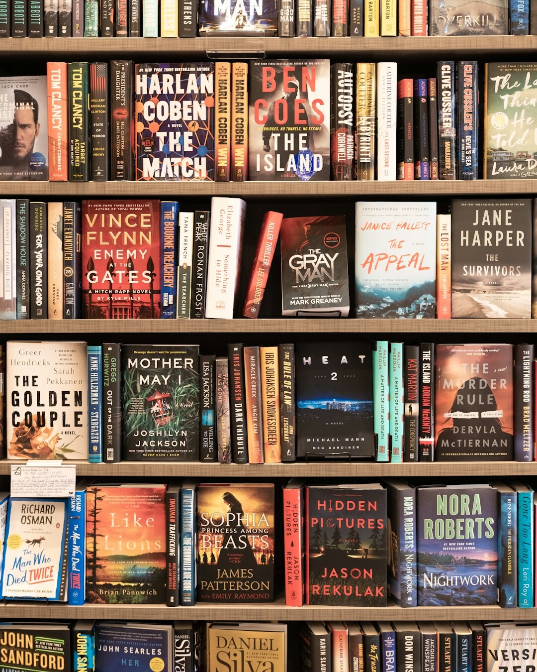 bookshelf with mystery novels